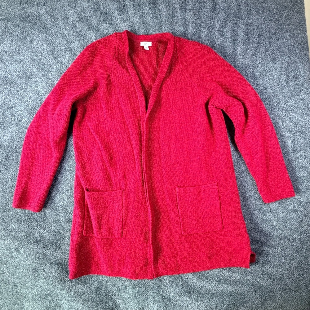J. Jill Cardigan Sweater Women Large Red Stretch Tight Knit Raglan Sleeve Winter